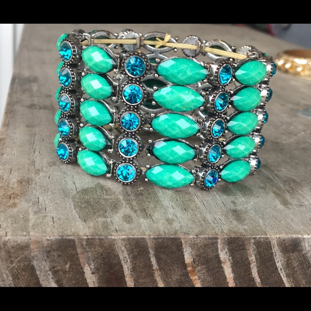 Dazzling Blue & Green Rhinestone Bead Bracelet